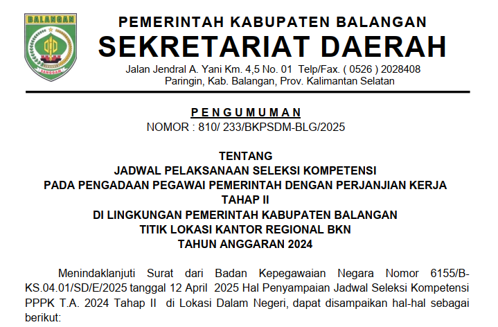 Jadwal Pelaksanaan Seleksi Kompetensi PPPK Tahap 2 Tilok BKN T.A 2024