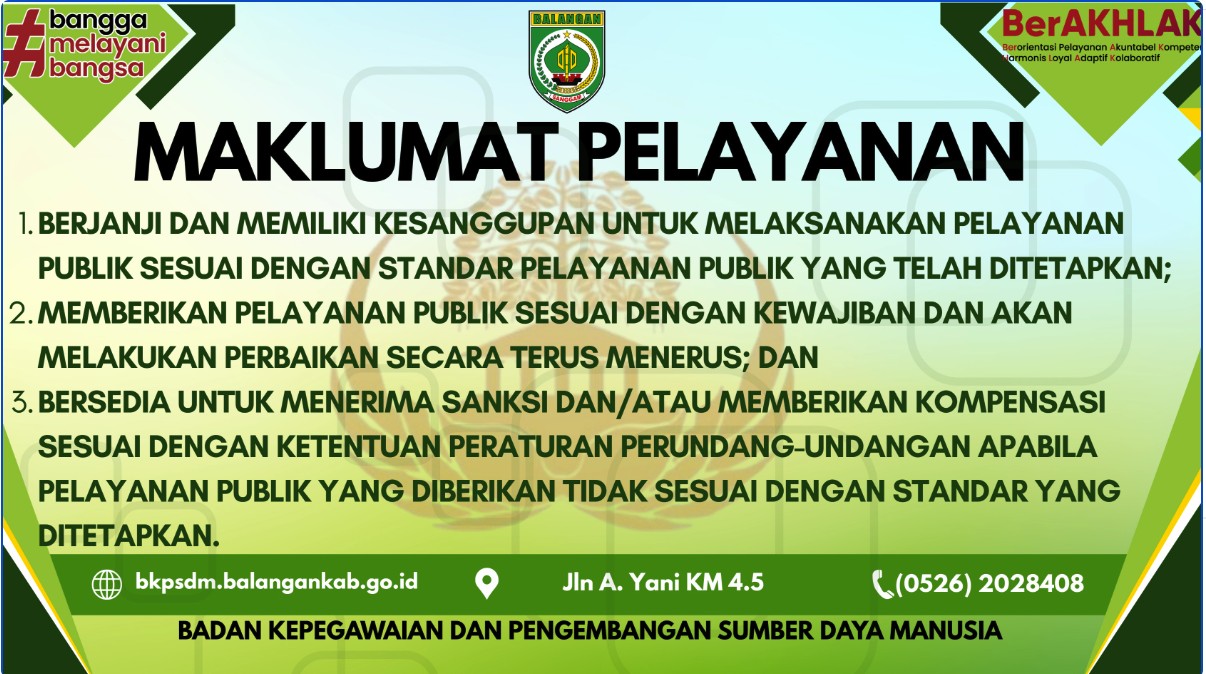 Komitmen Nyata Wujudkan Birokrasi Prima, Maklumat Pelayanan BKPSDM Kabupaten Balangan